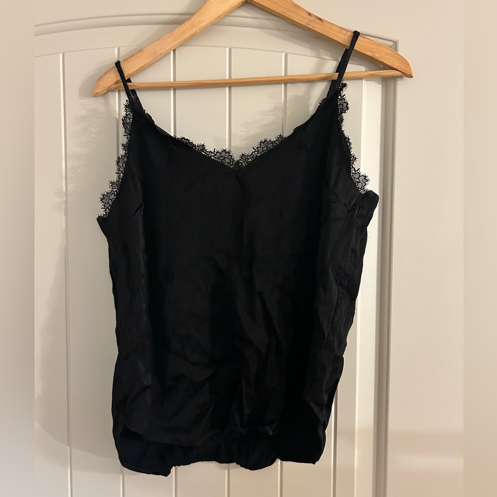 Anthropologie Black Lace Trim Silky Camisole Size M